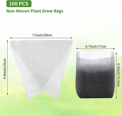 GREANER 100PCS Biodegradable Seedling Bags, 9.8x11 inches Thickened Non-Woven Plant Nursery Bags