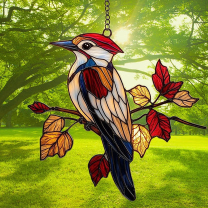Red Woodpecker Acrylic Suncatcher Stained Glass Effect Window Car Hanging Christmas Ornament Indoor