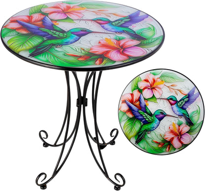 18 Inch Outdoor Side Table, Hummingbird Metal Accent Table, Indoor Small Round End Tables, Plant