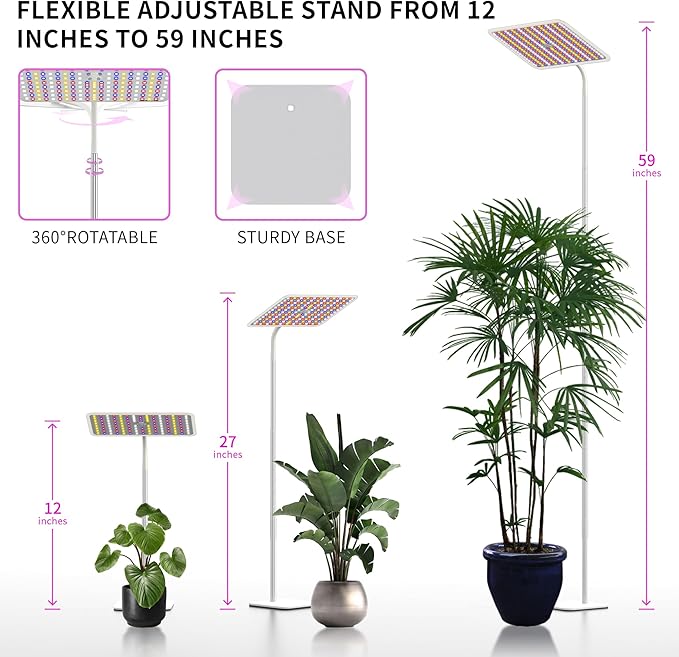 BESTVA 18W Grow Lights for Indoor Plants with Stand, Full Spectrum LED Plant Light for Indoor