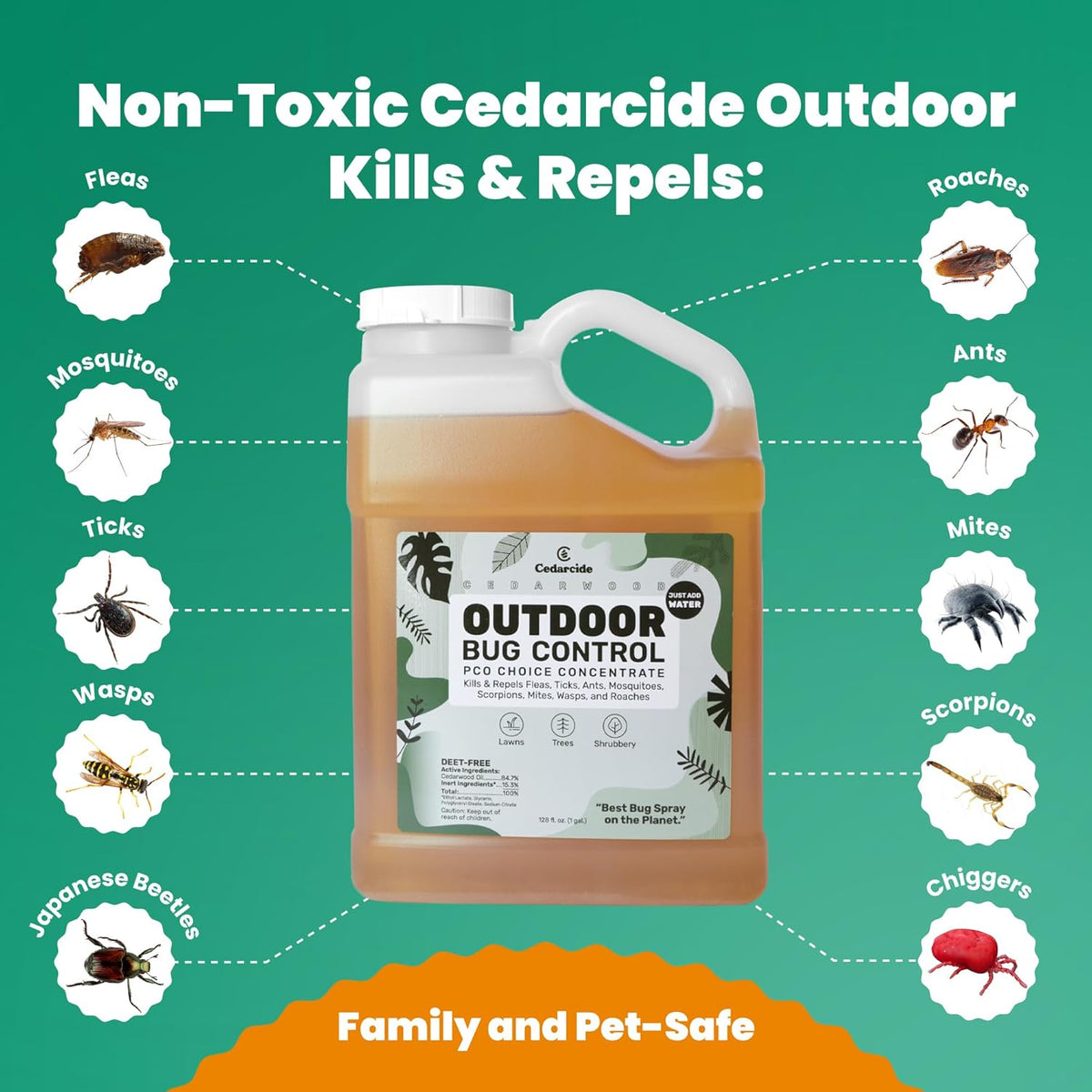 Cedarcide Outdoor Bug Spray | Kills & Repels Mosquitoes, Ticks, Fleas, Mites & More with Natural
