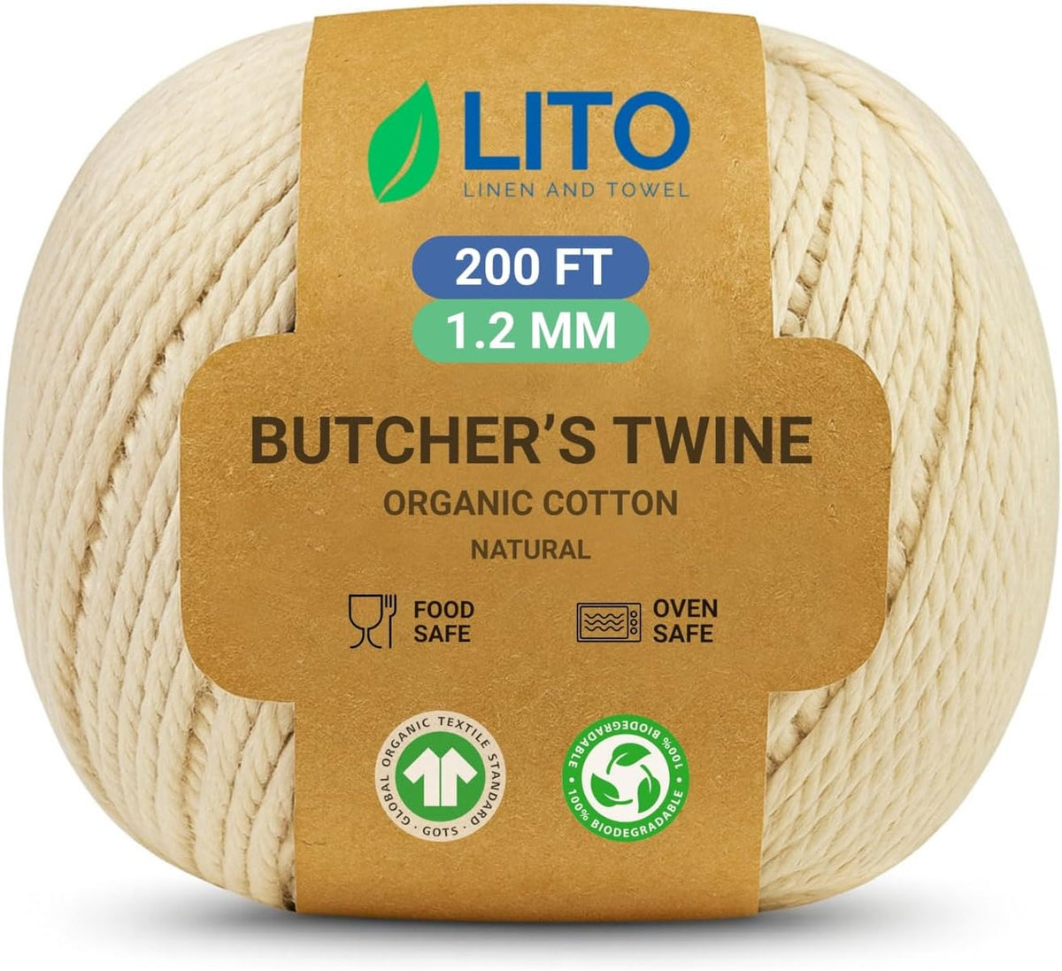 Organic Butcher’s Twine for Cooking & Trussing – 1.2mm Heavy-Duty Natural Cotton Kitchen Twine 200