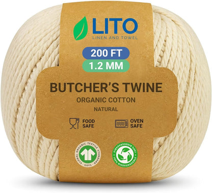Organic Butcher’s Twine for Cooking & Trussing – 1.2mm Heavy-Duty Natural Cotton Kitchen Twine 200