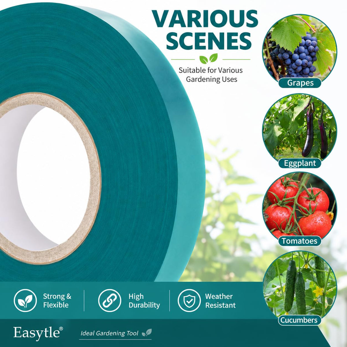 Easytle 2 Pack x 150 ft Stretch Tie Tape Roll, 1/2" Garden Tie Tape, Thick Sturdy Plant Ribbon