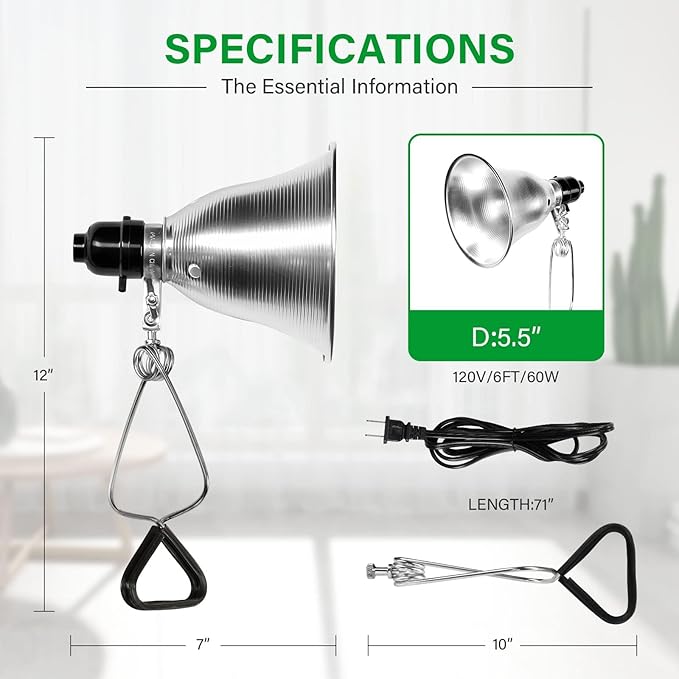 Simple Deluxe Clamp Lamp Light 60 Watt with 5.5 Inch Aluminum Reflector (no Bulb Included), 6 Feet