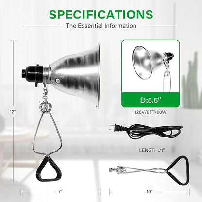 Simple Deluxe Clamp Lamp Light 60 Watt with 5.5 Inch Aluminum Reflector (no Bulb Included), 6 Feet