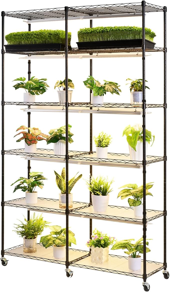 VEVOR Plant Shelf with Grow Light, 6-Tier Double-Row Plant Stand, 71in Tall Indoor Plants Display