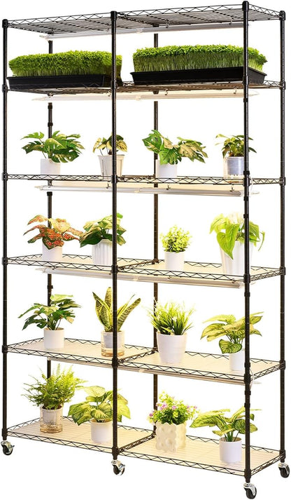 VEVOR Plant Shelf with Grow Light, 6-Tier Double-Row Plant Stand, 71in Tall Indoor Plants Display