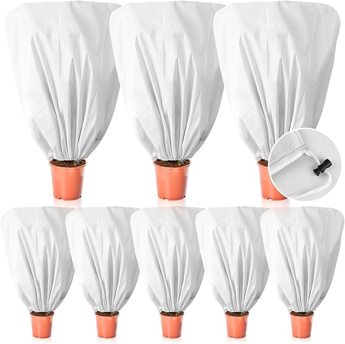 8 Pcs Plant Covers Frost Protection Bag 47" x 31.5" Winter Reusable Plants Jacket with Drawstring