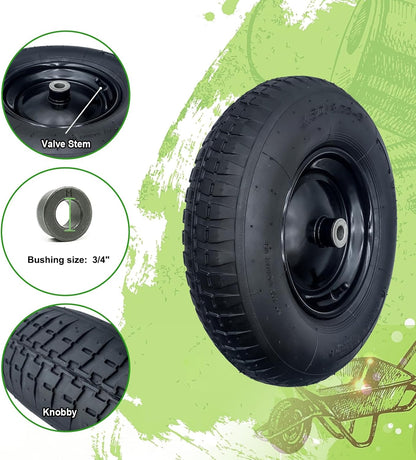 2-Pack 4.80/4.00-8" Pneumatic Wheelbarrow Wheel and Tires with 3"- 6" Center Hub and 3/4" Bushings