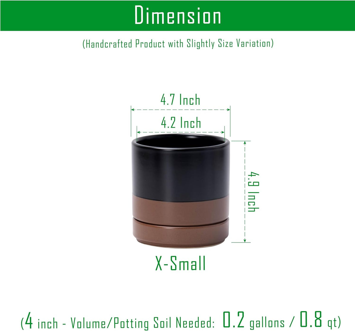 D'vine Dev 4.7 Inch Ceramic Planter Pot with Drainage Hole and Saucer, Indoor Cylinder Round