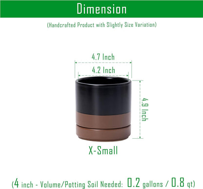 D'vine Dev 4.7 Inch Ceramic Planter Pot with Drainage Hole and Saucer, Indoor Cylinder Round