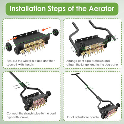Seeutek 18 Inch Lawn Aerator, Upgraded Heavy Duty Manual Aerators Lawn Tool w/ 3D Steel Tines, 4