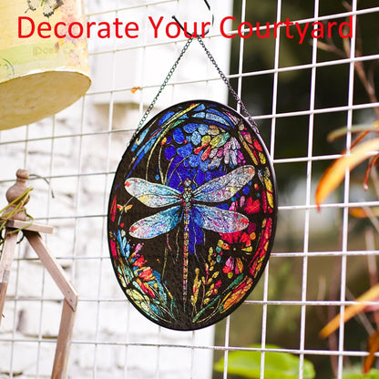 Hanging Stained Glass for Windows,20cm/7.87inch Dragonfly Hand-Painted Sun Catcher Garden Hangings
