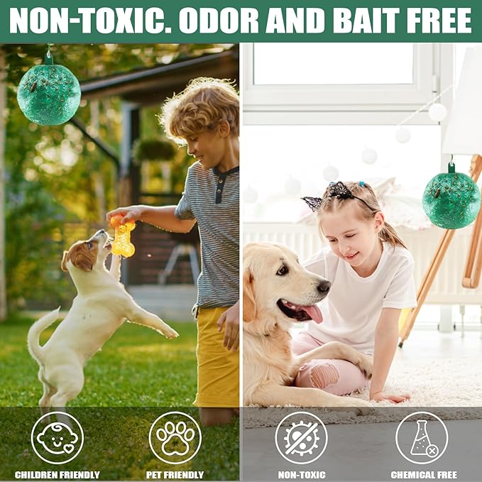 Fruit Fly Traps Ball Fly Trap Indoor, 6 PCS Hanging Bugs Sticky Ball Fly Trap Outdoor, Gnat Trap