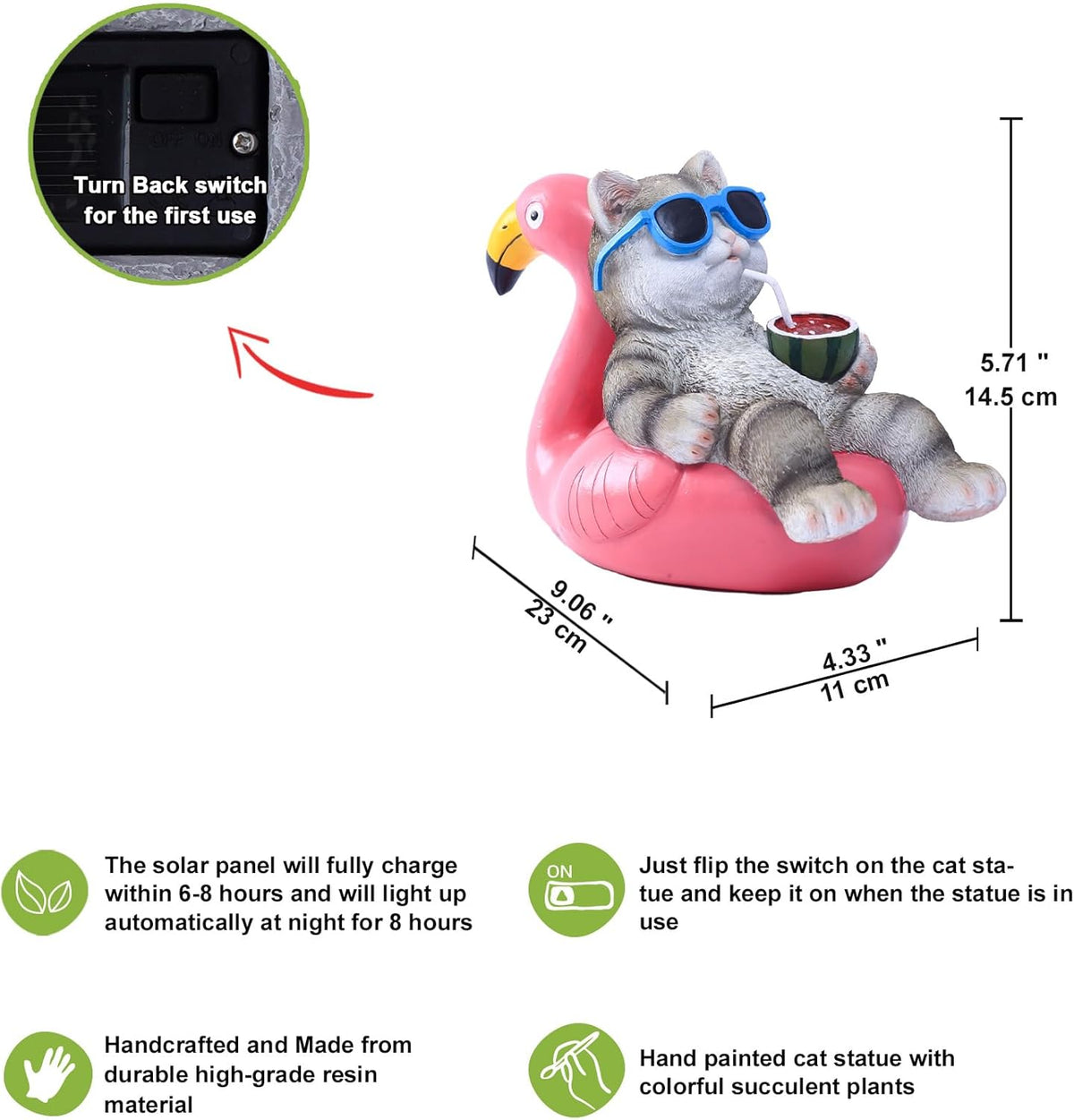 Nacome Cat Lying Flamingo for Garden Statue: Solar Outdoor Decor Figurine for Clearance Outside