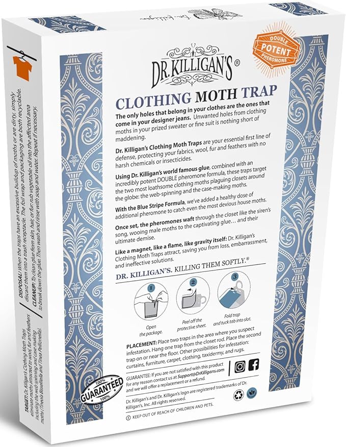 Dr. Killigan's Premium Double Potent Clothing Moth Traps with Pheromones Prime | Organic Clothes
