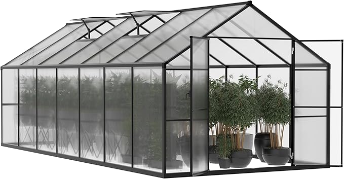 BlueWish 8x14FT Greenhouse for Outdoors, Aluminum Greenhouses with Adjustable Vents,Lockable Door