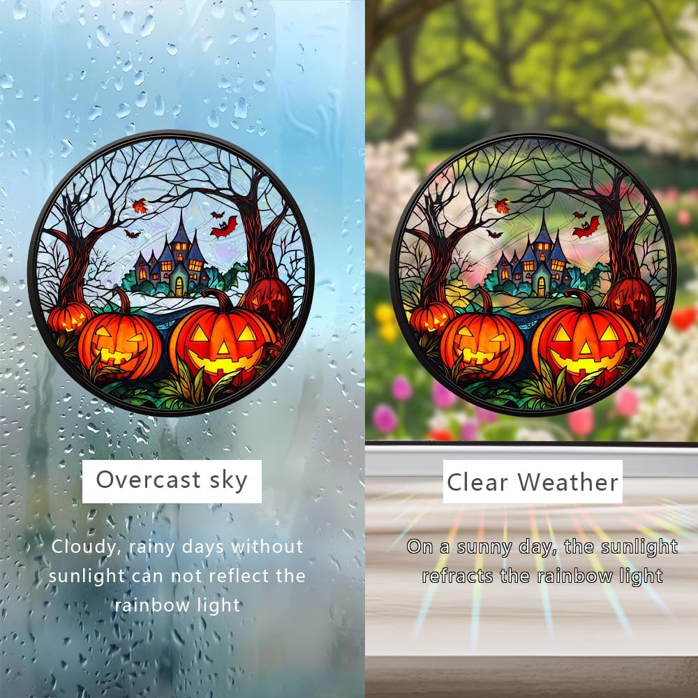 Halloween Sun Catcher - 8 Inch Round Suncatcher for Window Hanging Decoration - Creates Indoor