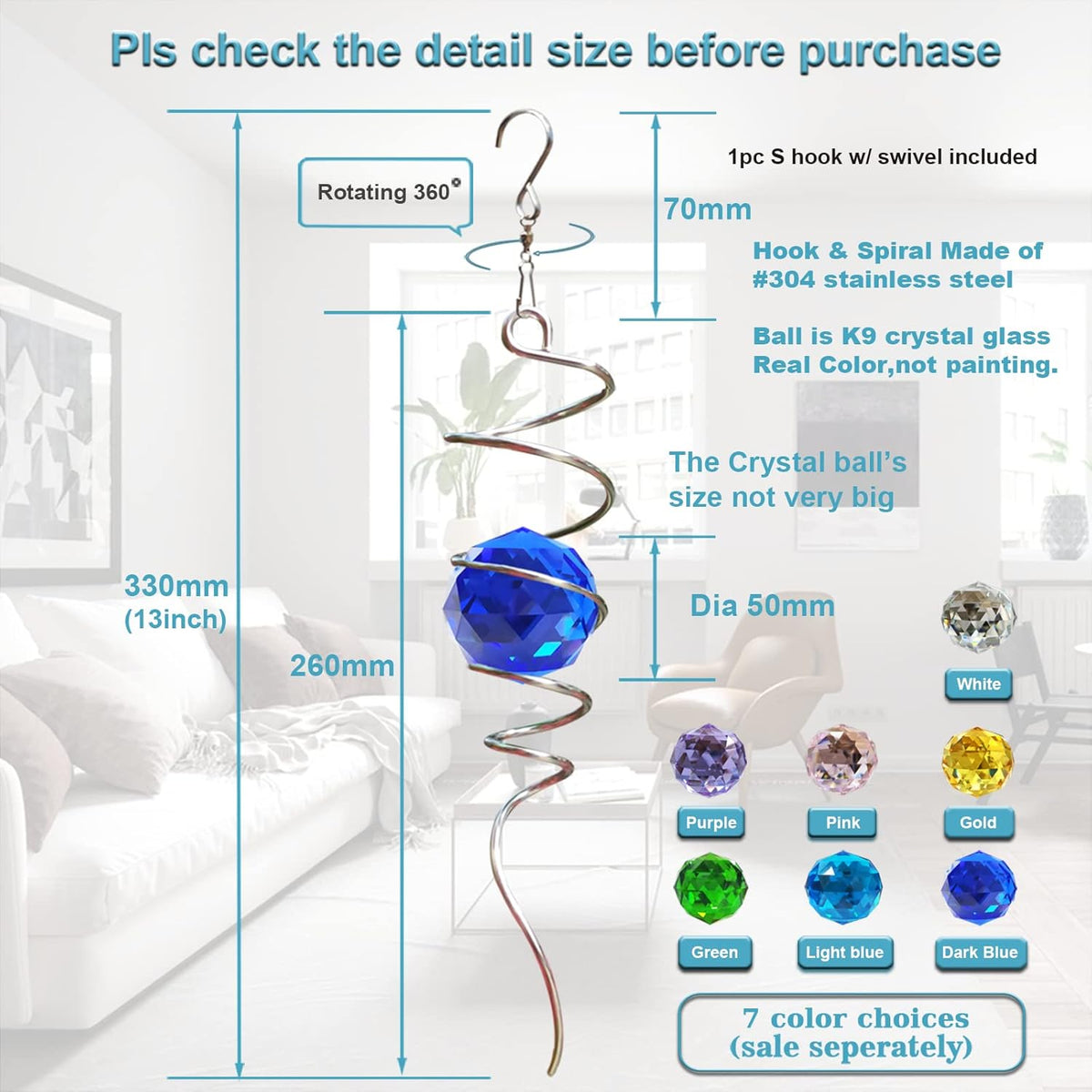 FONMY Gazing Ball Spiral Tail -Decorative Wind Spinner Sun Catcher Rainbow Maker 11 inch Tail and 2