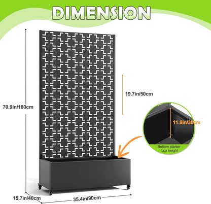 15.7"×70.9"×35.4" Metal Raised Garden Bed with Trellis and Wheels - Tall Trellis Planter Box for