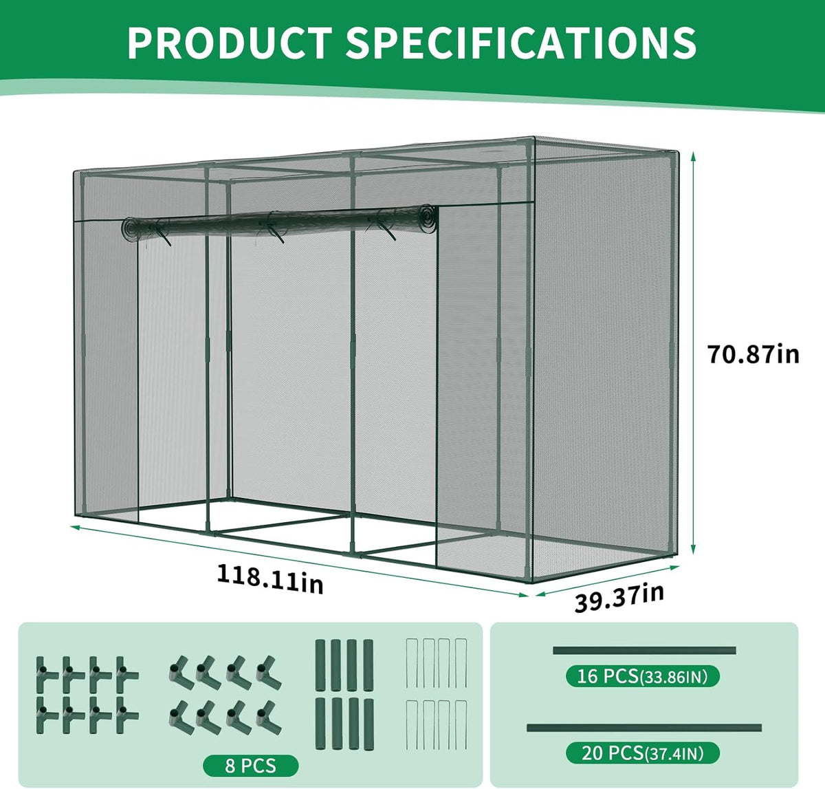SUNYRISY Garden Plant Netting Crop Cage for Garden Raised Bed, 9.8 x 3.3 x 6 Ft Plant Cover Cage