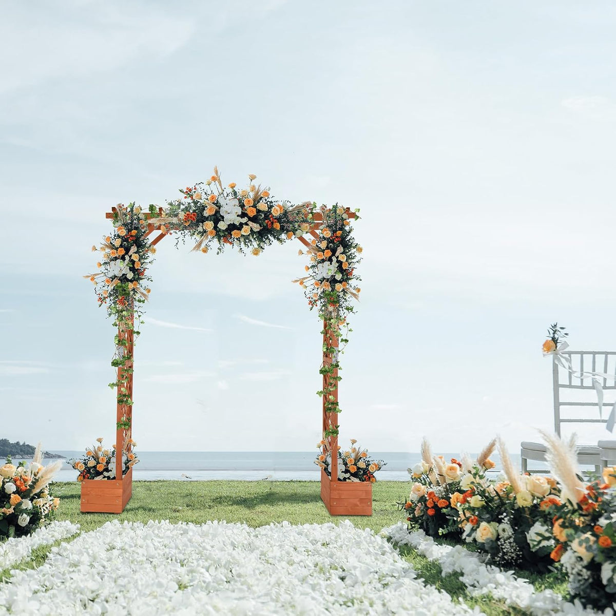 VINGLI Wooden Garden Arbor with Planter, Wedding Arch for Ceremony, Wood Garden Arbour Trellis for