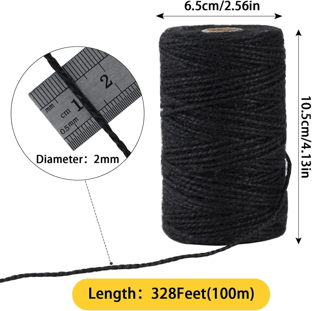 2mm 328 Feet Black Natural Jute Twine, for Crafts Gift, Craft Projects, Wrapping, Bundling