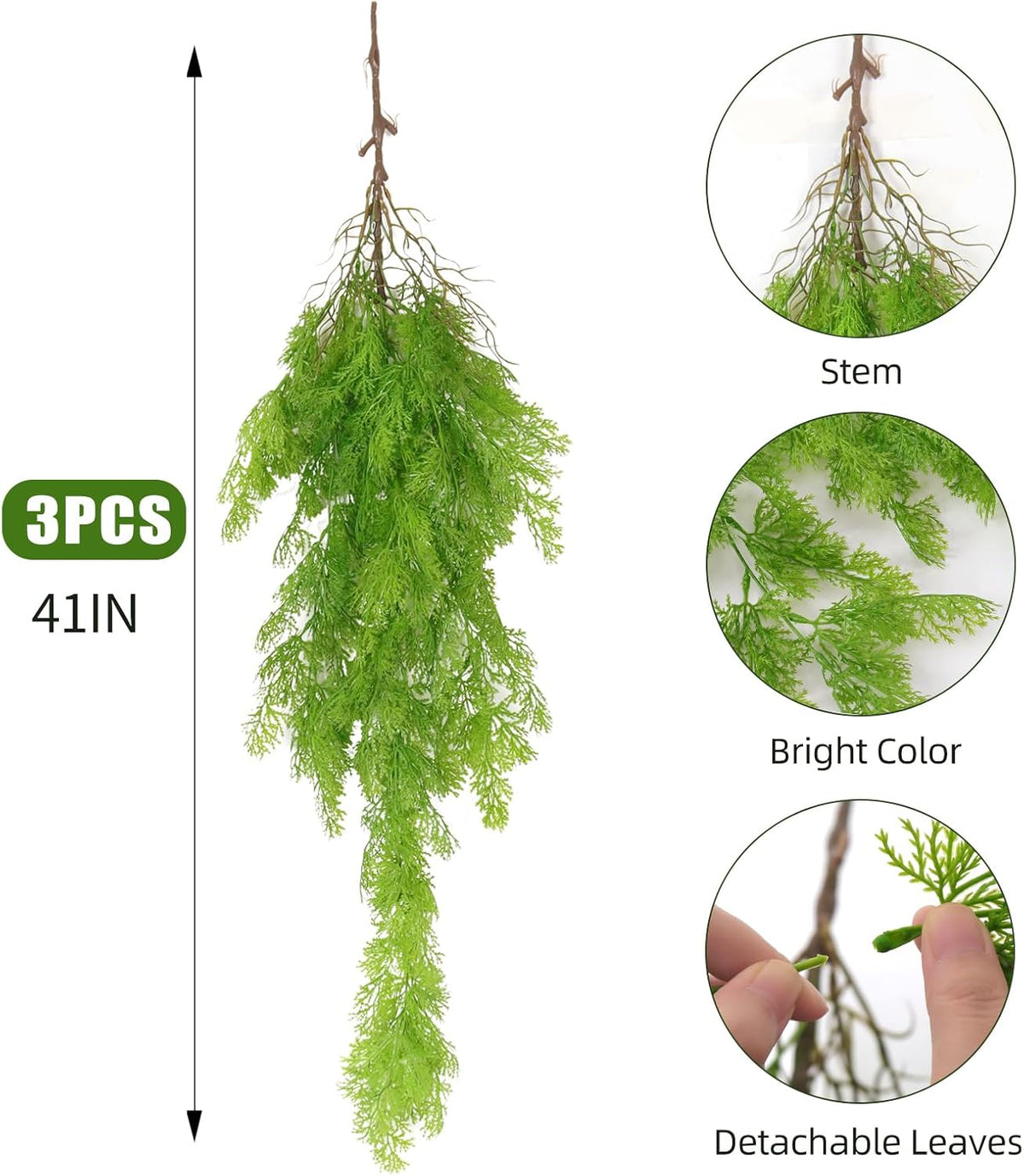 RECUTMS 3 Pcs Artificial Fake Hanging Ferns Plants Vine Ivy Outdoor UV Resistant Plastic Faux Plant