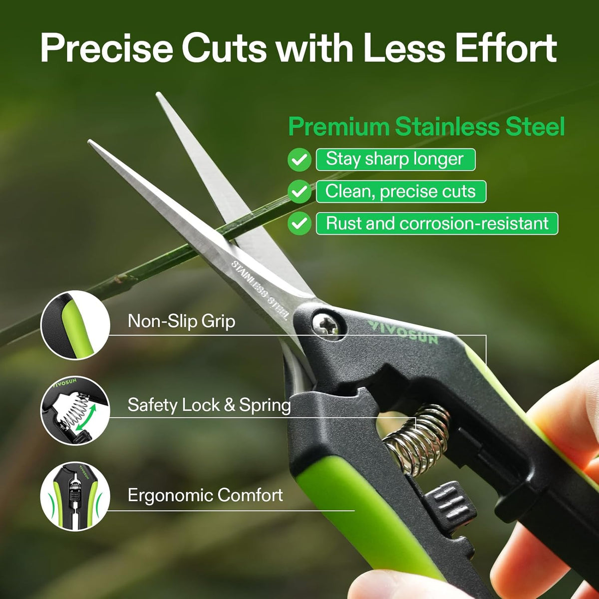 VIVOSUN Gardening Scissors, 6.5 Inch Hand Pruner, Pruning Shear with Straight Stainless Steel