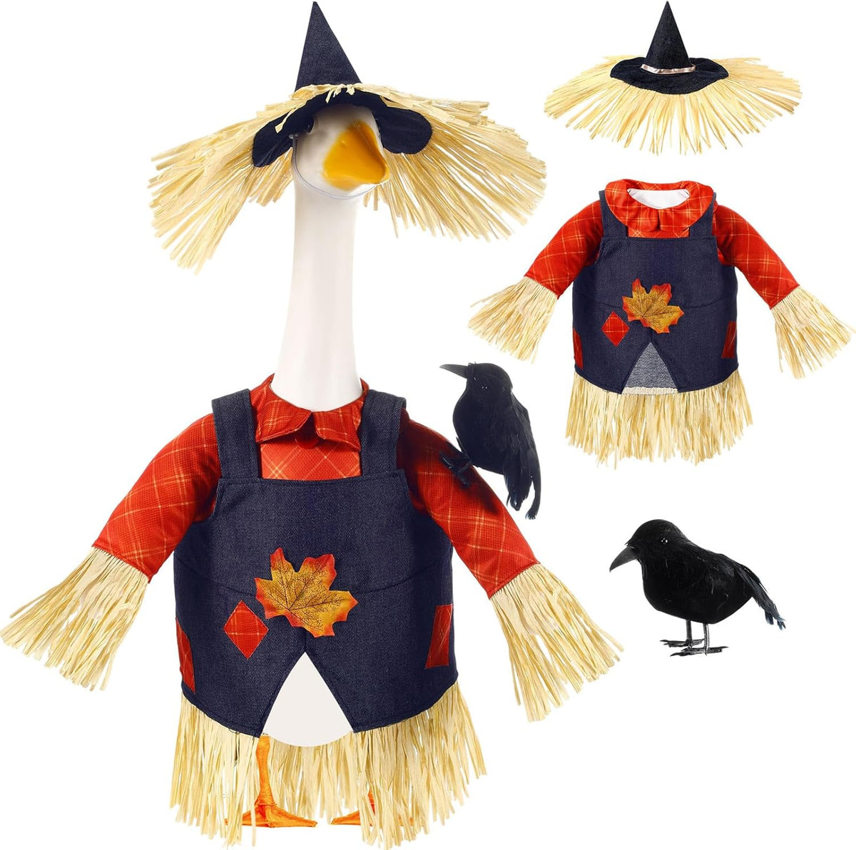 3 Pcs Thanksgiving Scarecrow Porch Goose Outfits for 23 Inch Lawn Statue Goose Design with Hat