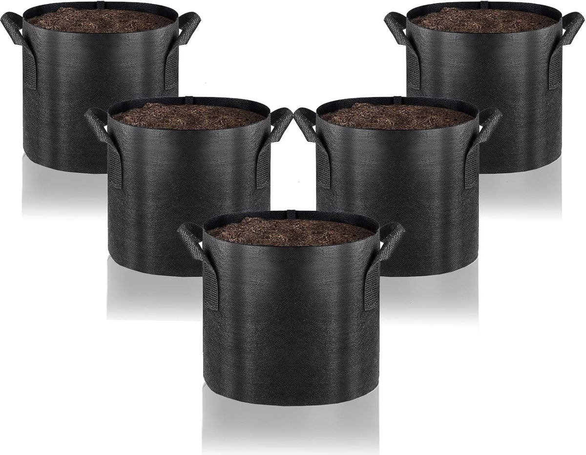Gardenera Premium Fabric Grow Bags - Set of 5-10 Gallon Durable Nonwoven Plant Pots for Indoor and