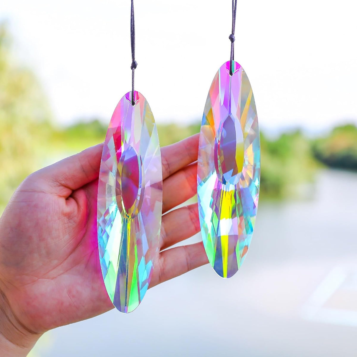 3Pcs 5-inch Crystal Sun Catcher Prisms for Windows Garden Patio,AB Colored Hanging Suncatchers with