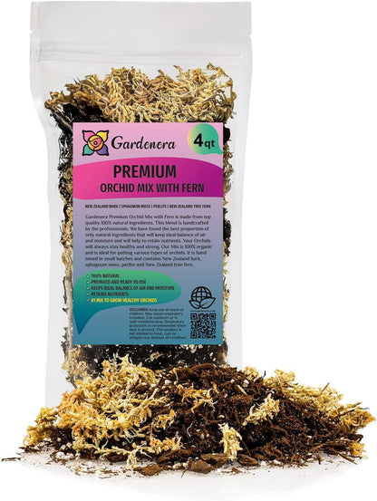 Gardenera Premium Orchid Mix by GARDENERA | Fern + New Zealand Pine Bark + Sphagnum Moss + Perlite