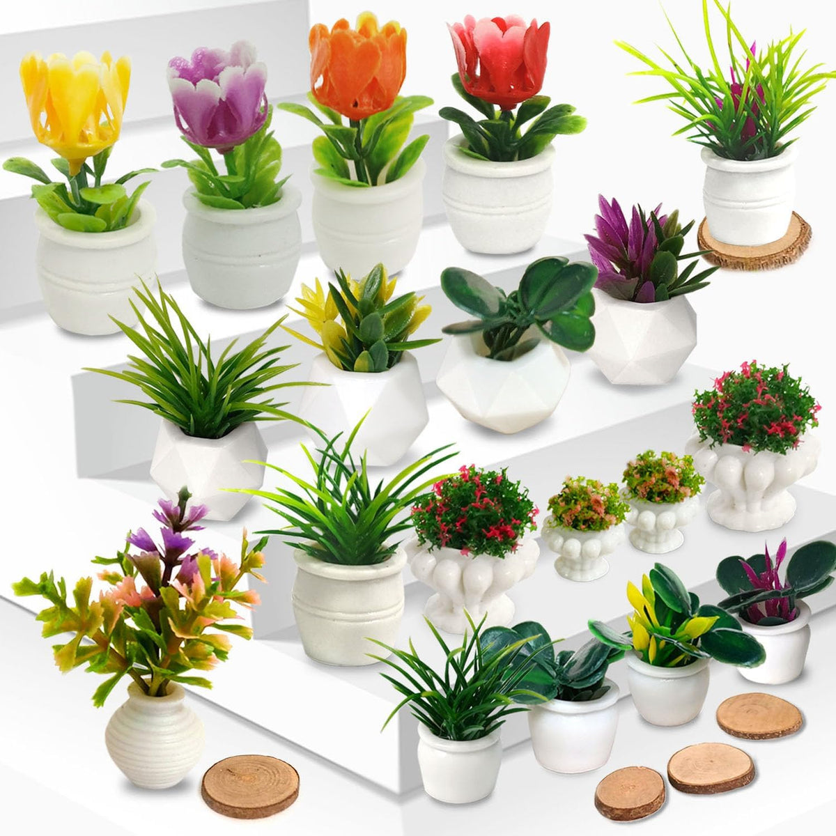 Dollhouse Plants and Flowers, 24Pcs, Miniature Bonsai Plants, Mini Potted Plants, Models Tiny Fake