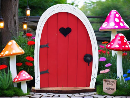 Red Streak Whimsical Miniature Fairy Door - Handcrafted 3D Mini Woodland Portal Tree Accessory for