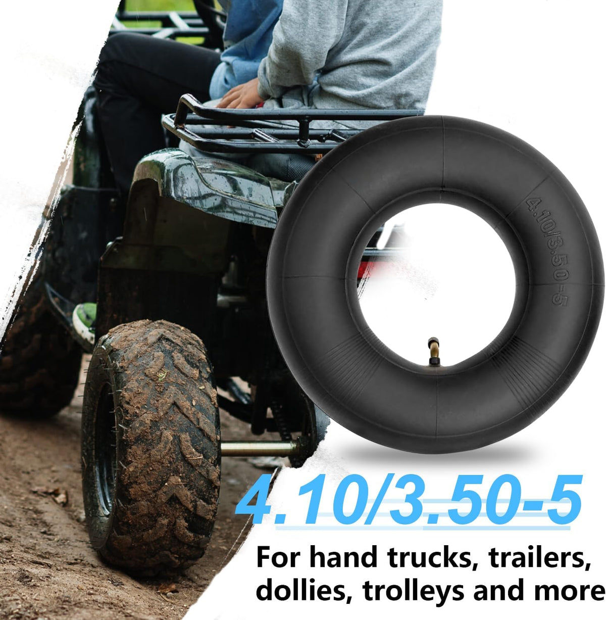 4.10/3.50-5 Inner Tube (2 PACK) with TR-87 Bent Valve Stem,Replacement for Wheelbarrows, Mowers