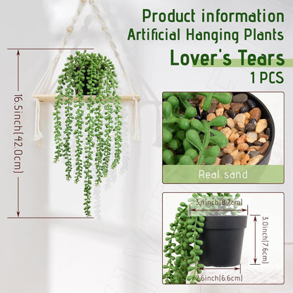 Fake Plants Indoor Artificial String of Pearls Plant in Black Pots, Long - Trail Realistic Green