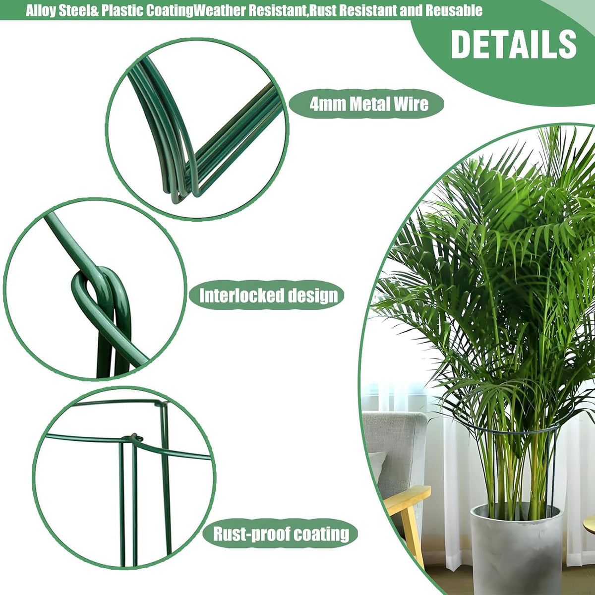 LINGHUI 12 Pack Plant Support Stakes, 10" Wide x 16" High,Heavy-Duty Half Round Peony Support Ring