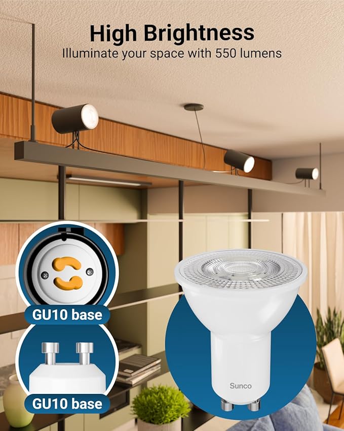Sunco 24 Pack MR16 LED Bulb, GU10 Dimmable Track Light Bulbs, 5.5W=50W, 3000K Warm White, 550 LM