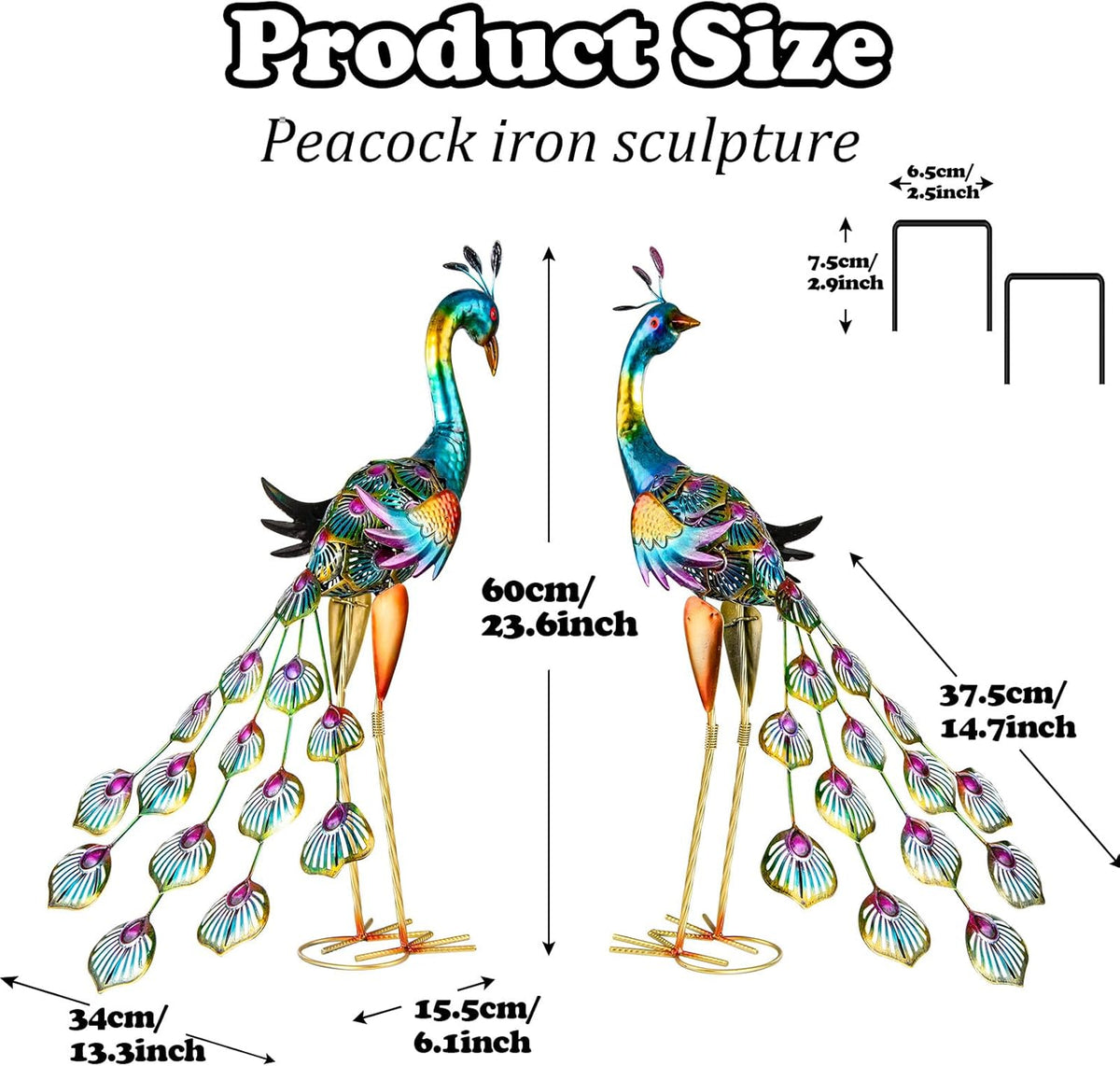 XONOR Metal Peacock Garden Statues Peacock Yard Art Outdoor Sculptures for Home Patio Lawn Backyard