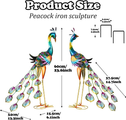 XONOR Metal Peacock Garden Statues Peacock Yard Art Outdoor Sculptures for Home Patio Lawn Backyard
