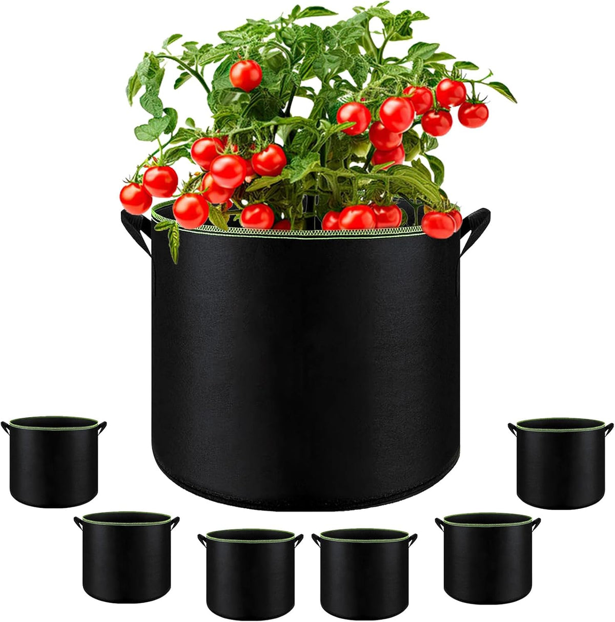 6-Pack 5 Gallon Grow Bags - 300G Heavy Duty Aeration Fabric Pots with Handles,Thickened Nonwoven