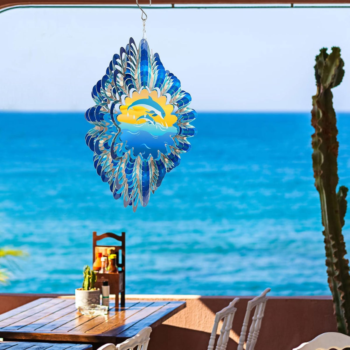 Animated Dolphin Wind Spinner | 3D Holographic Stainless Steel Kinetic Wind Spinners, Magical