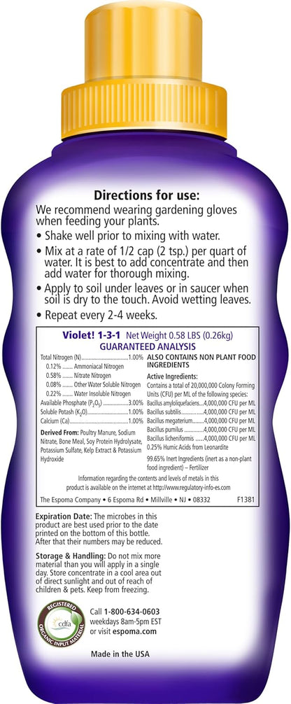Espoma Organic Violet! 8-Ounce Concentrated Plant Food – Plant Fertilizer and Bloom Booster for All
