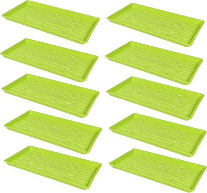 SUNPACK 10" x 20" Heavy Duty Shallow Plastic Seed Starting Tray, Lime Green, 1" (Pack of 10)