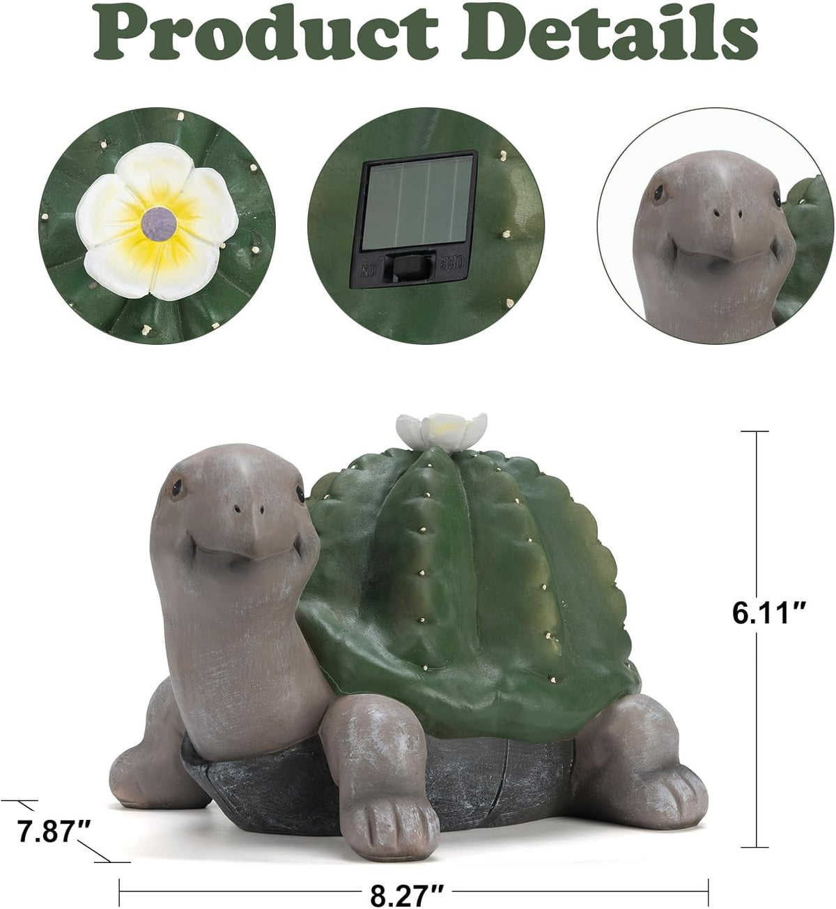 Solar Cactus Turtle Statue Garden Decor Light - Outdoor Decorative LED Flower, Suitable for Patio