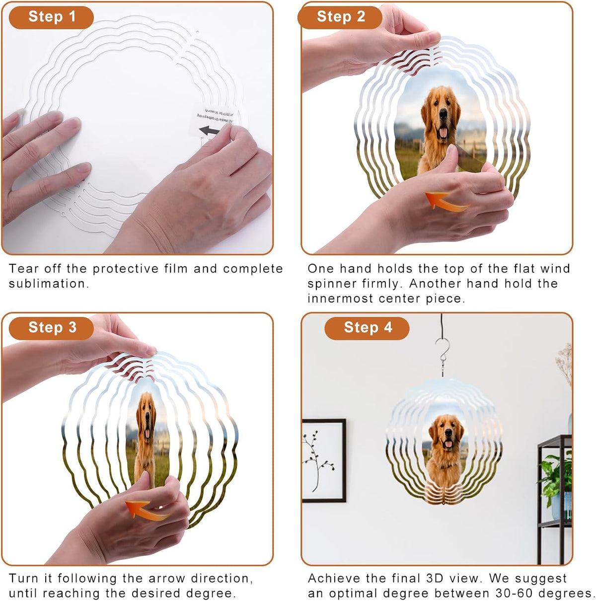 Remiawy Sublimation Wind Spinner Blanks, 8 Inch 5 Pack 3D Aluminum Metal Hanging Wind Spinners