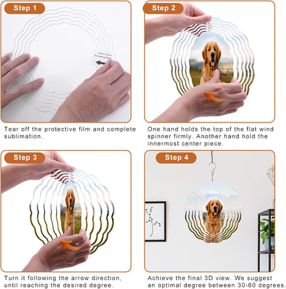 Remiawy Sublimation Wind Spinner Blanks, 8 Inch 5 Pack 3D Aluminum Metal Hanging Wind Spinners
