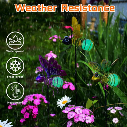 Garden Decor for Outside,3 Pcs Insect Garden Decorative Stakes,Glow in The Dark Bee Metal Yard